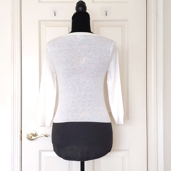 NWT.Express Rayon/Wool Blended High-Low White/Grey 3/4 Sleeve Scoop Neck Sweater - Picture 4 of 4